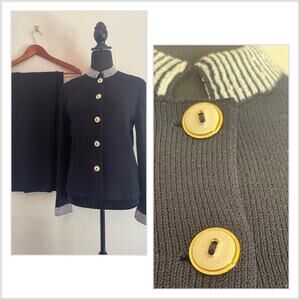 J.S.S knitwear 3 pcs suit small black/cream  wool jacket pants tank womens lux